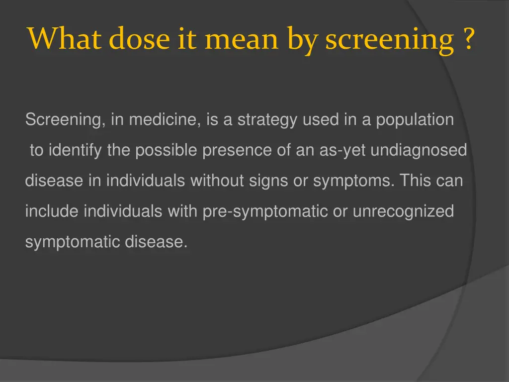 what dose it mean by screening