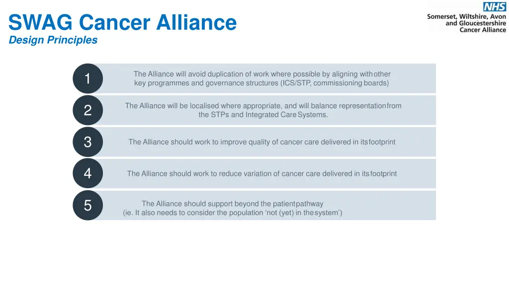 swag cancer alliance design principles