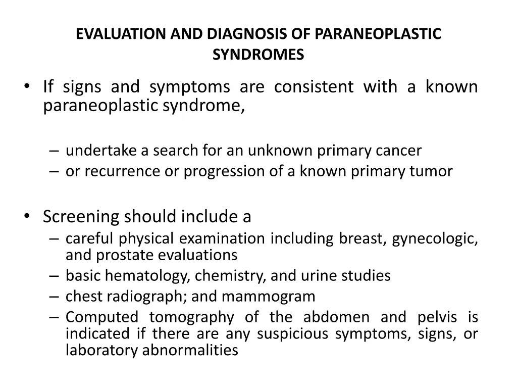 evaluation and diagnosis of paraneoplastic 1