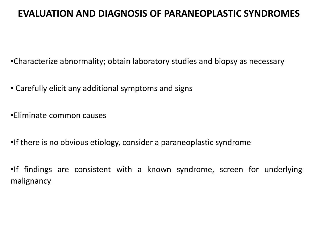 evaluation and diagnosis of paraneoplastic