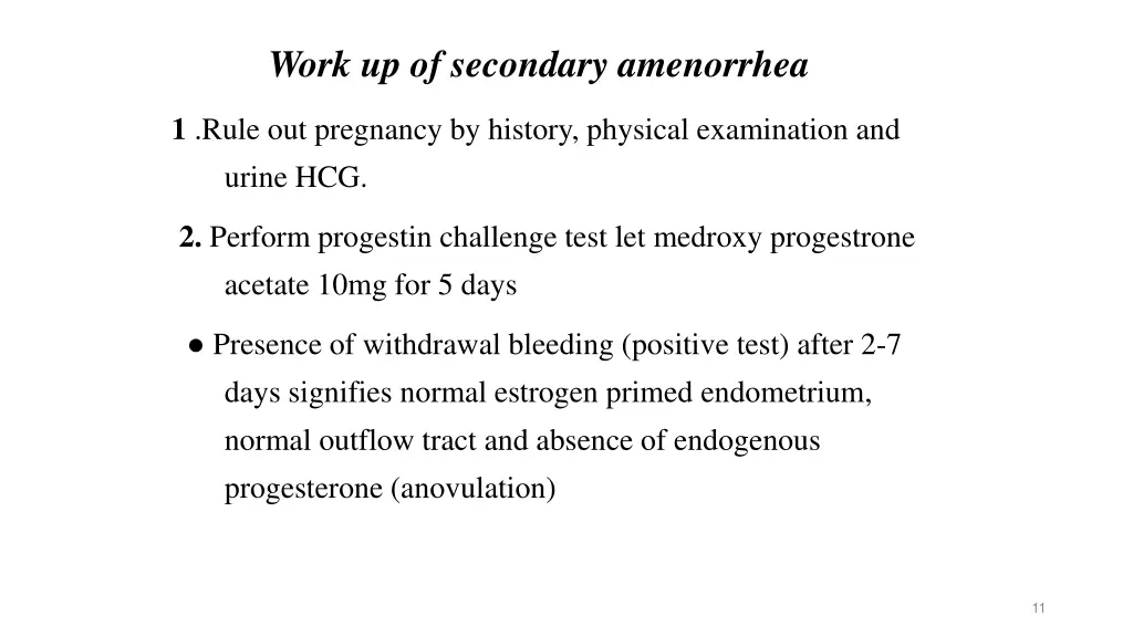 work up of secondary amenorrhea