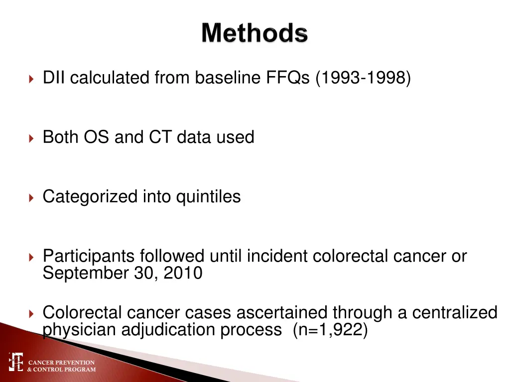 dii calculated from baseline ffqs 1993 1998