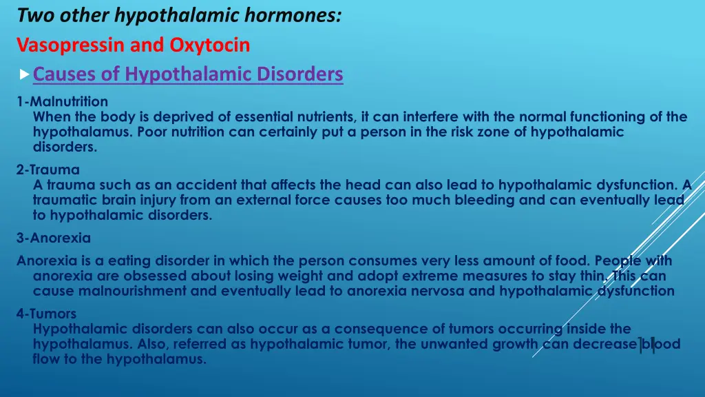 two other hypothalamic hormones vasopressin