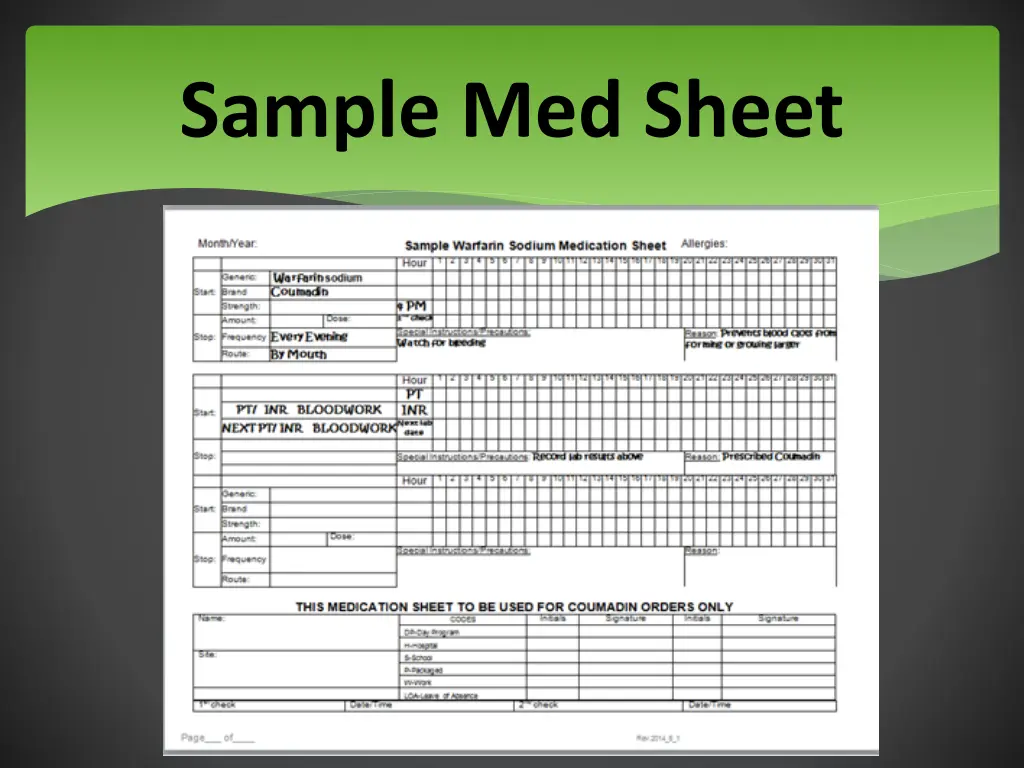 sample med sheet