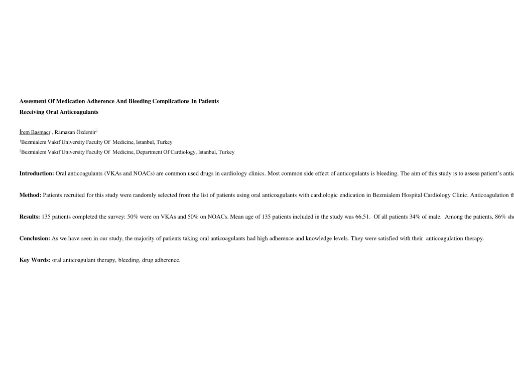 assesment of medication adherence and bleeding