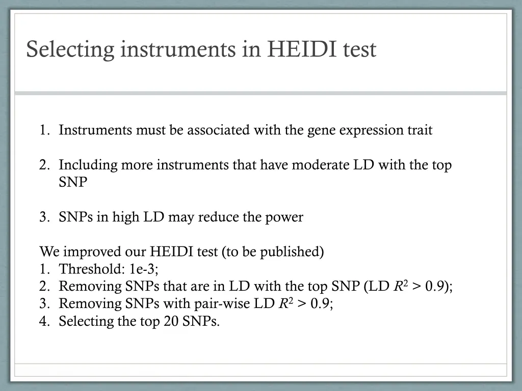 selecting instruments in heidi test