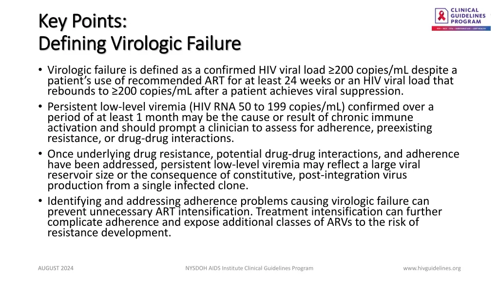 key points key points defining virologic failure