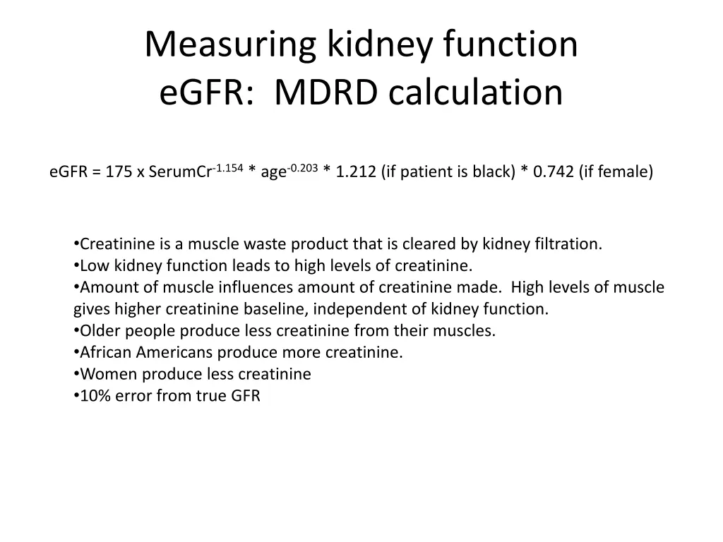 measuring kidney function egfr mdrd calculation