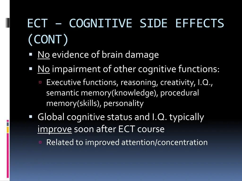 ect cognitive side effects cont noevidence