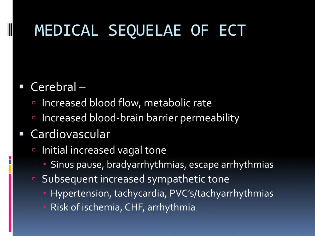 medical sequelae of ect