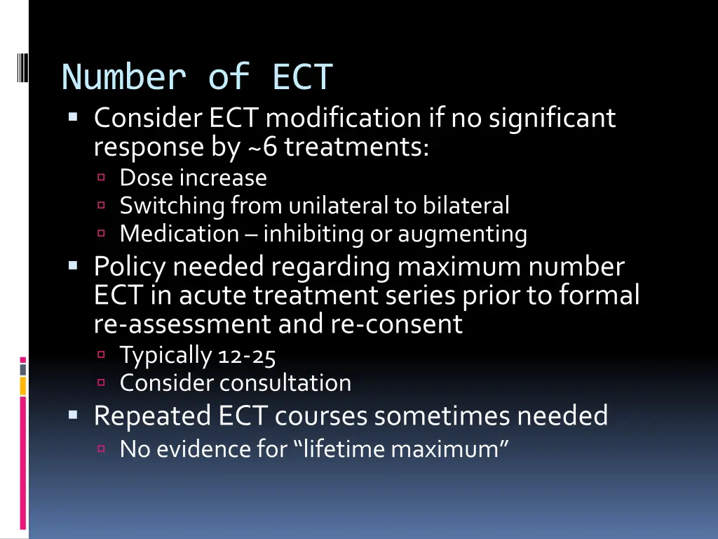 number of ect consider ect modification