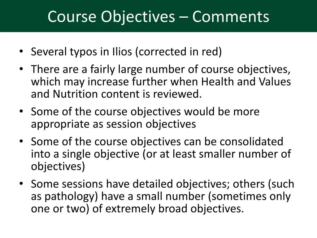 course objectives comments