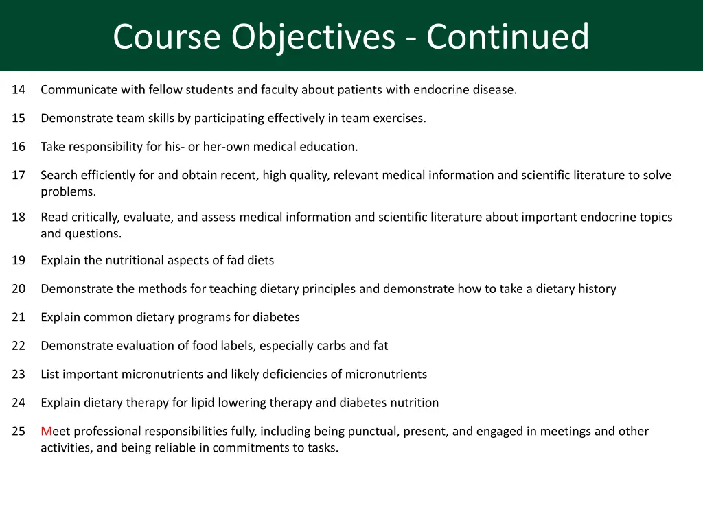 course objectives continued