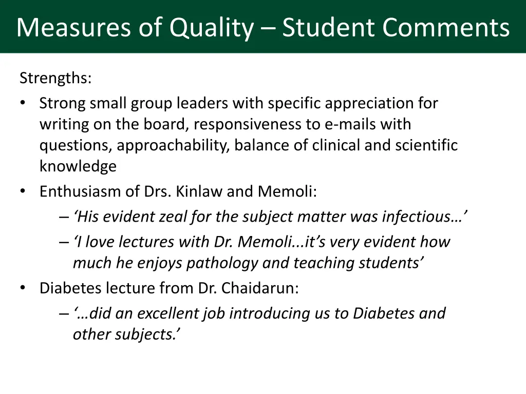 measures of quality student comments