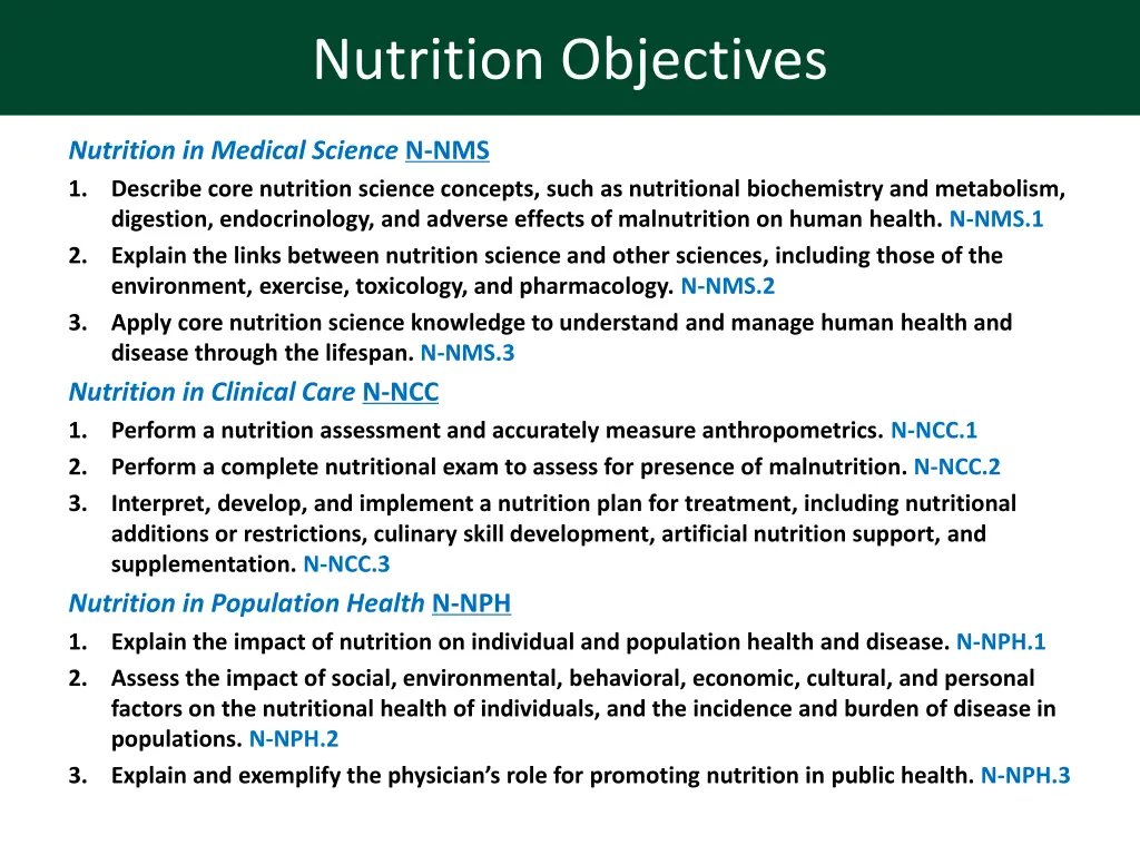 nutrition objectives