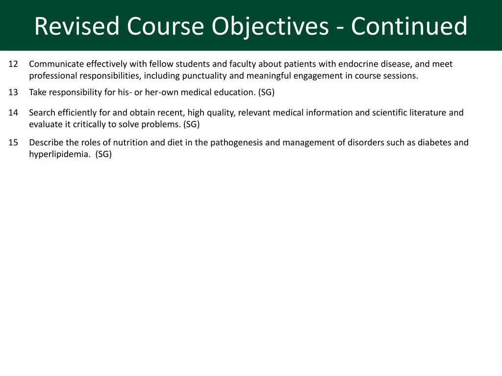 revised course objectives continued