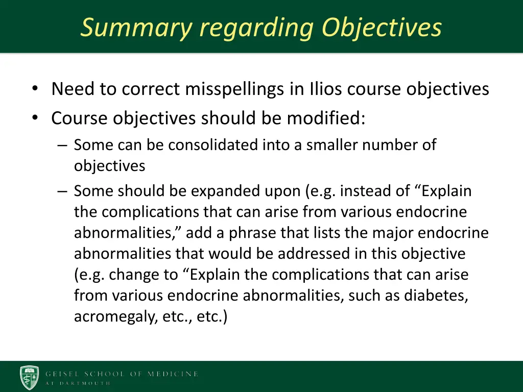 summary regarding objectives