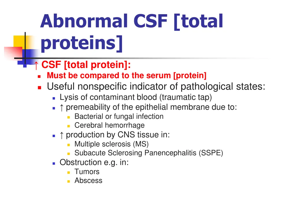 abnormal csf total proteins
