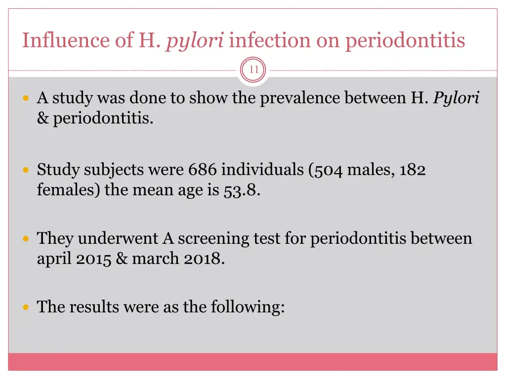 influence of h pylori infection on periodontitis