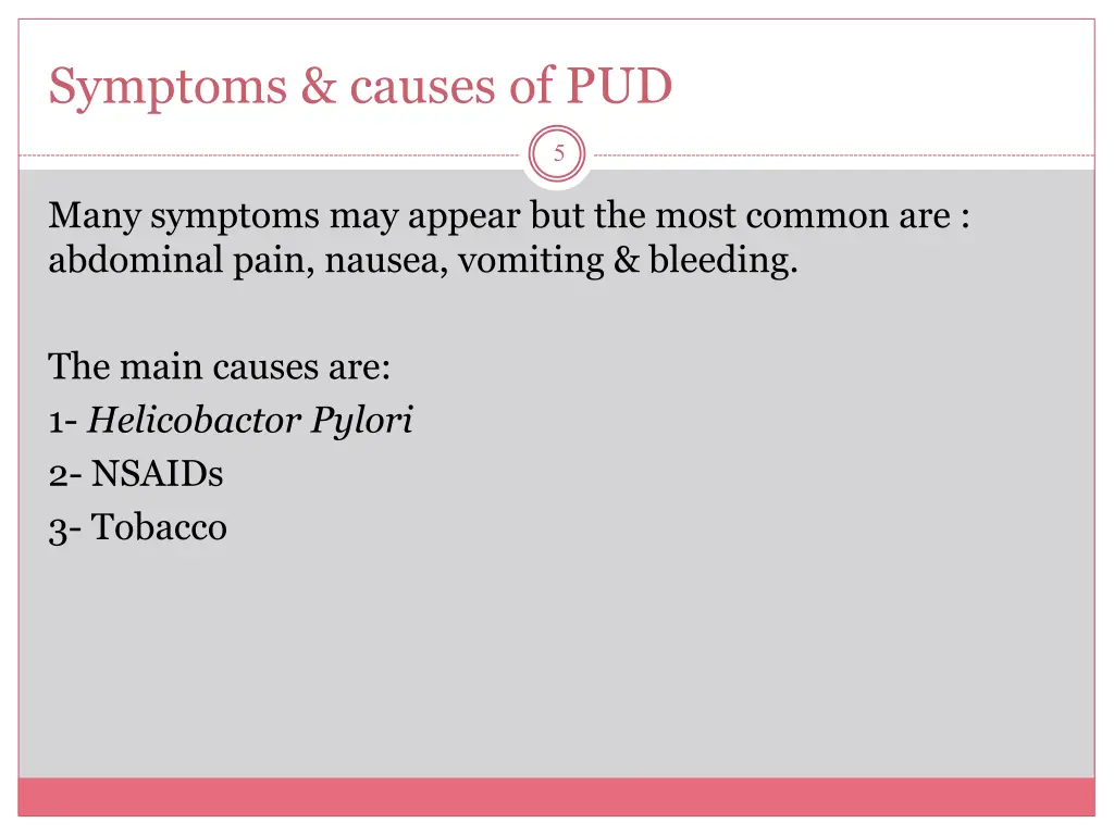 symptoms causes of pud