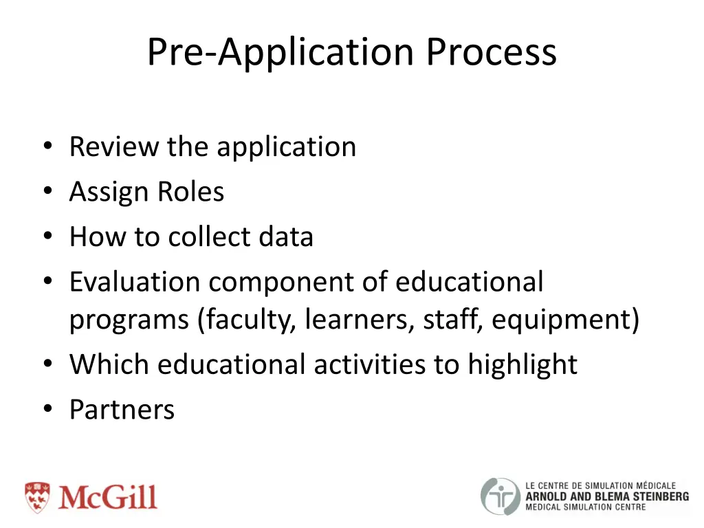 pre application process