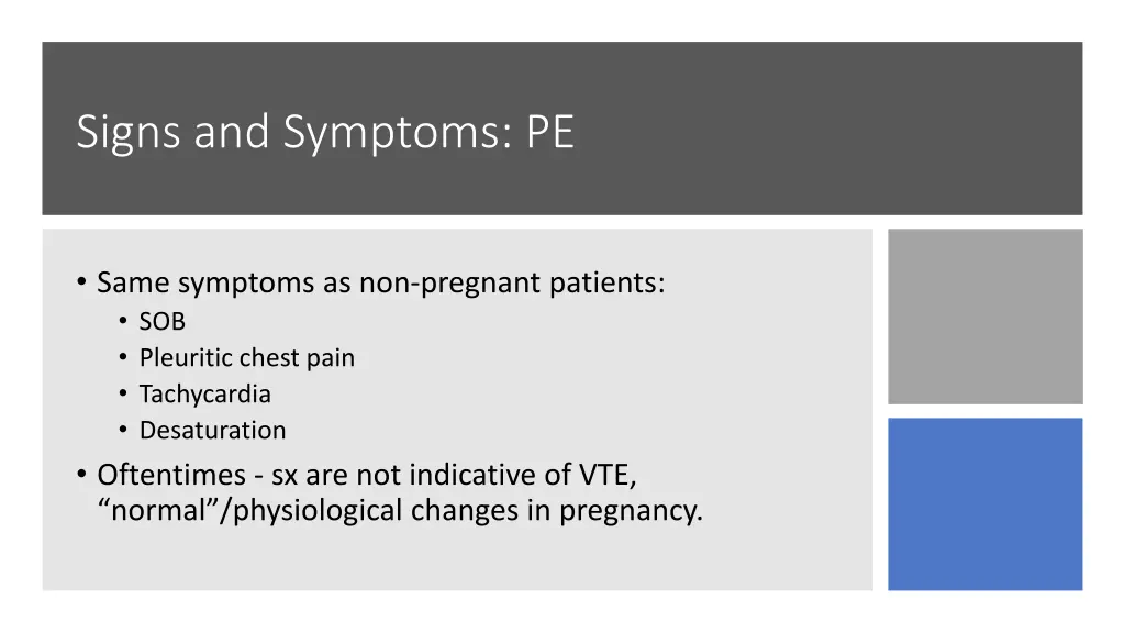 signs and symptoms pe