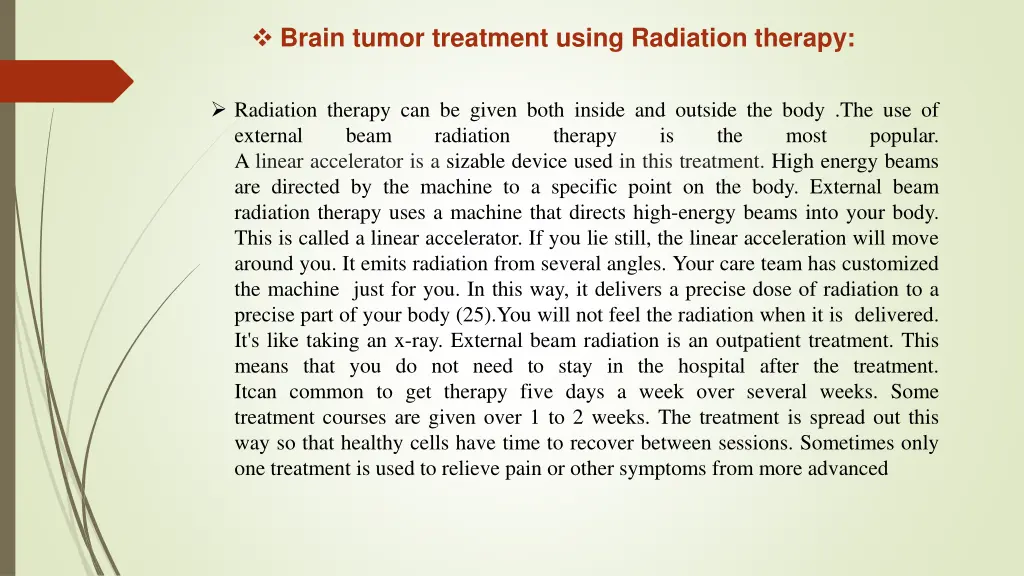 brain tumor treatment using radiation therapy