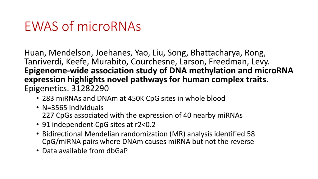 ewas of micrornas