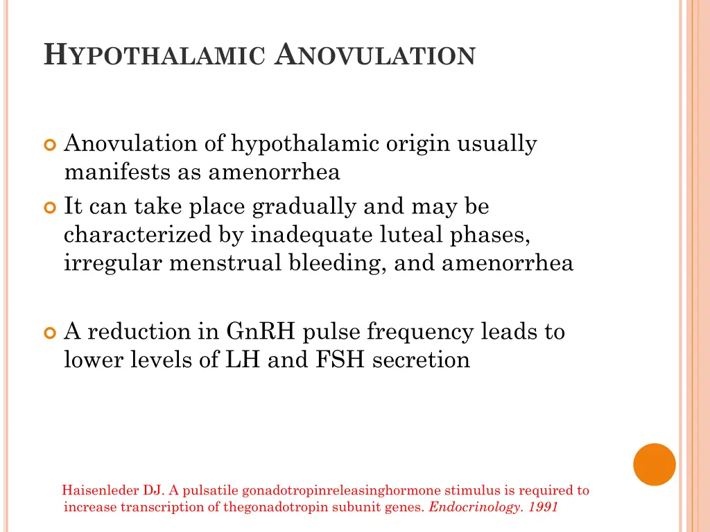 h ypothalamic a novulation