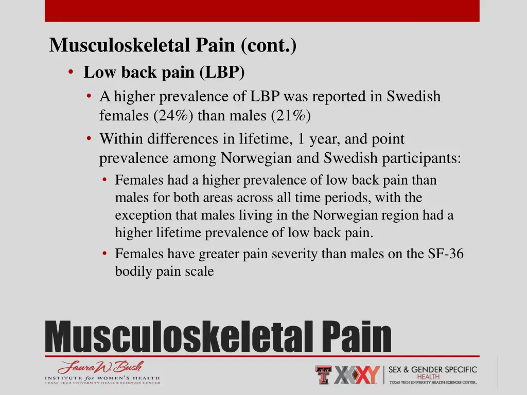 musculoskeletal pain cont low back pain