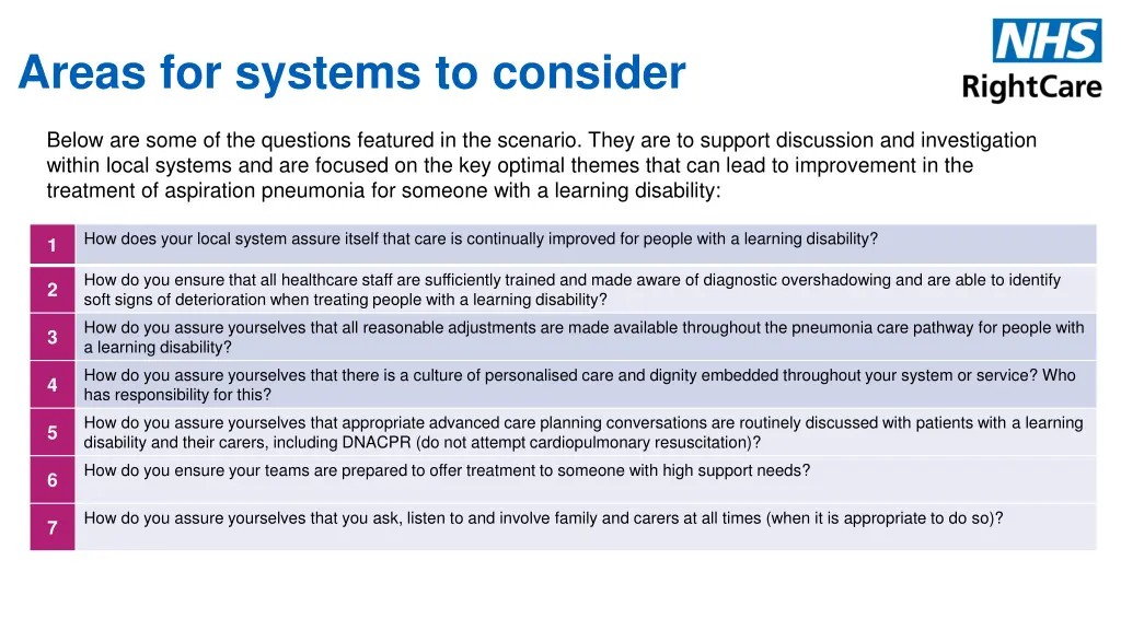 areas for systems to consider