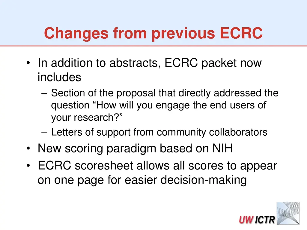 changes from previous ecrc