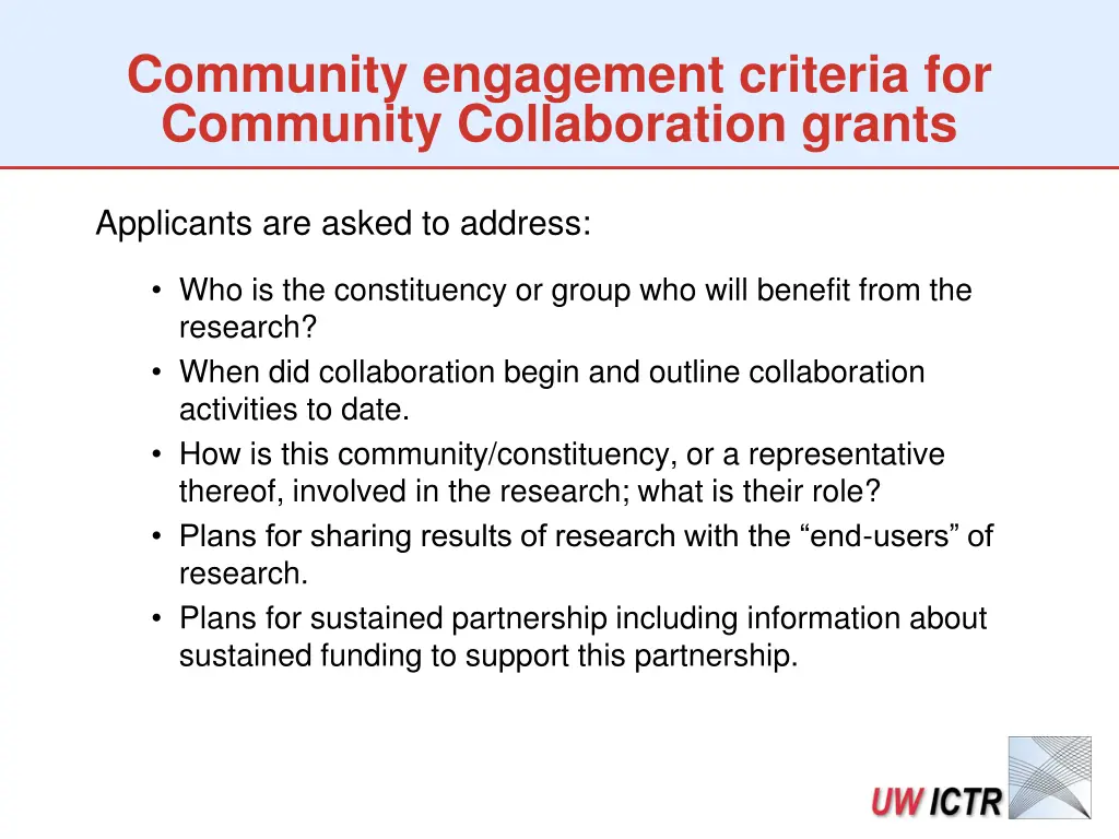 community engagement criteria for community