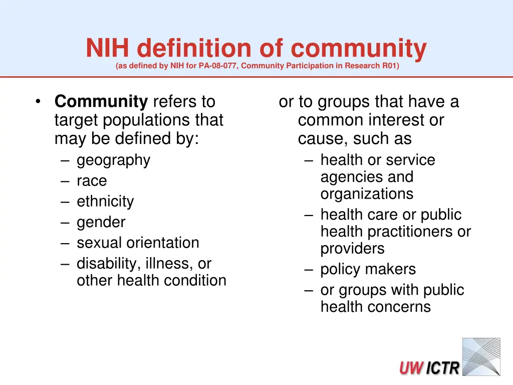 nih definition of community as defined