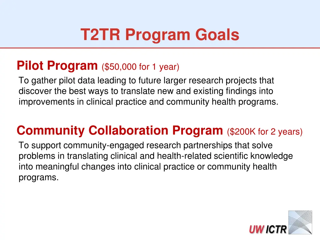 t2tr program goals