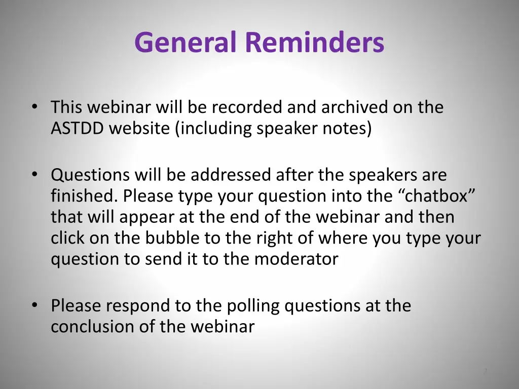 general reminders