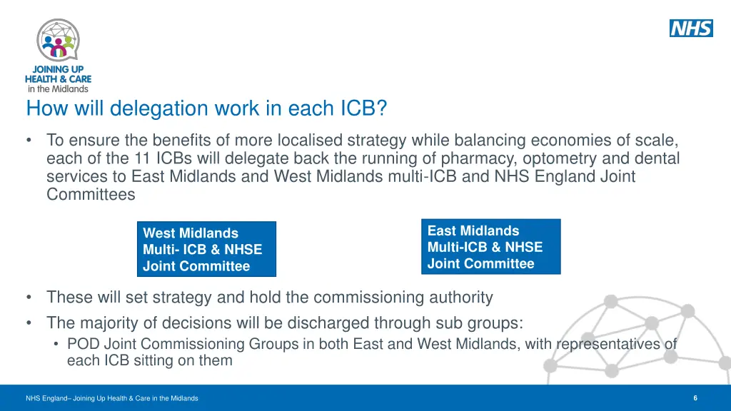how will delegation work in each icb