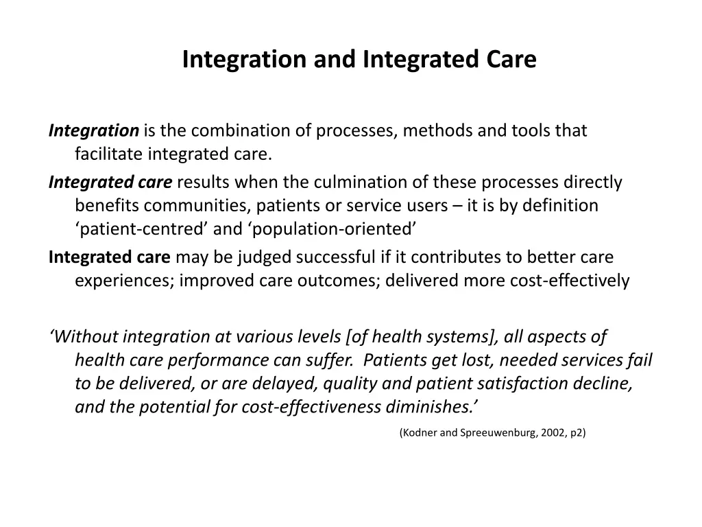 integration and integrated care