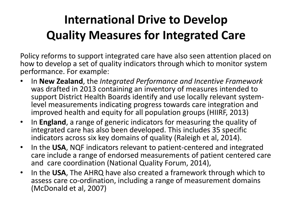 international drive to develop quality measures