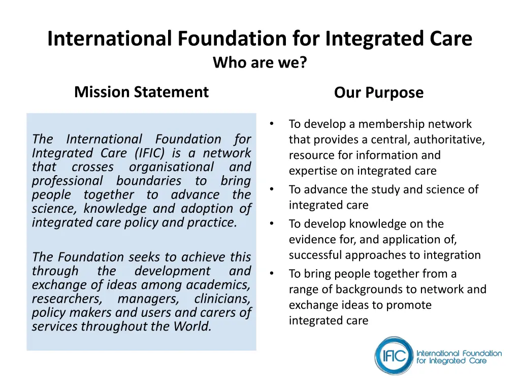 international foundation for integrated care