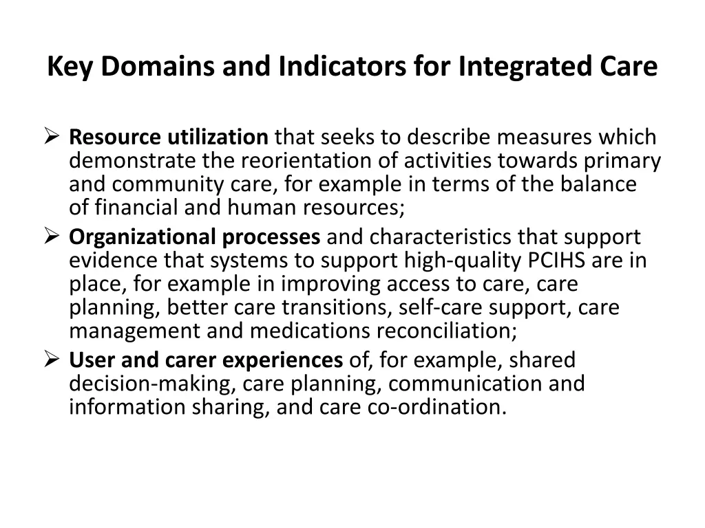key domains and indicators for integrated care 1