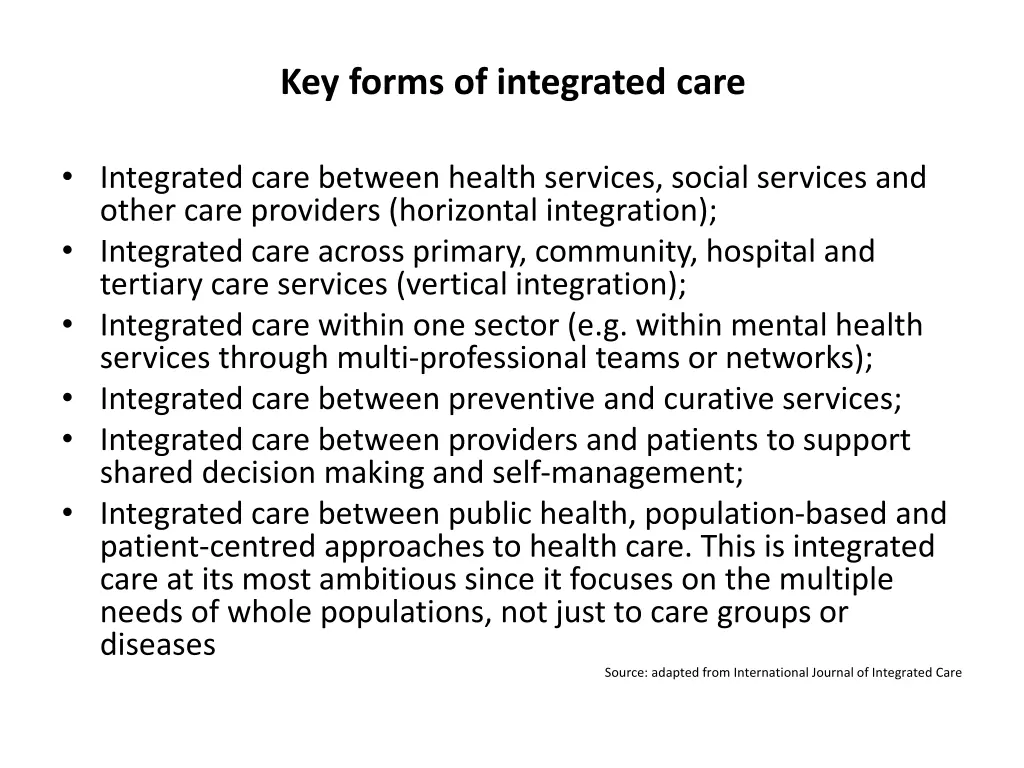 key forms of integrated care