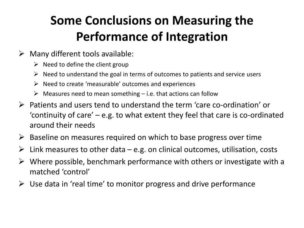 some conclusions on measuring the performance