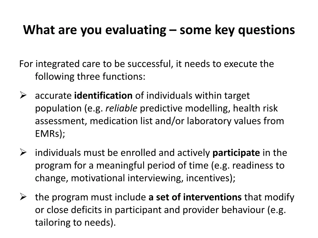 what are you evaluating some key questions 2