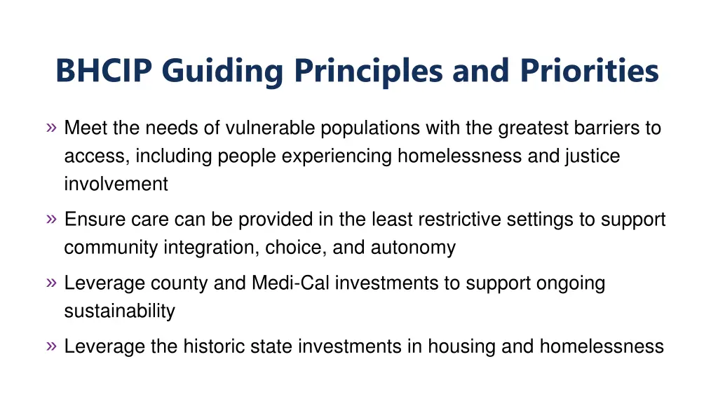bhcip guiding principles and priorities