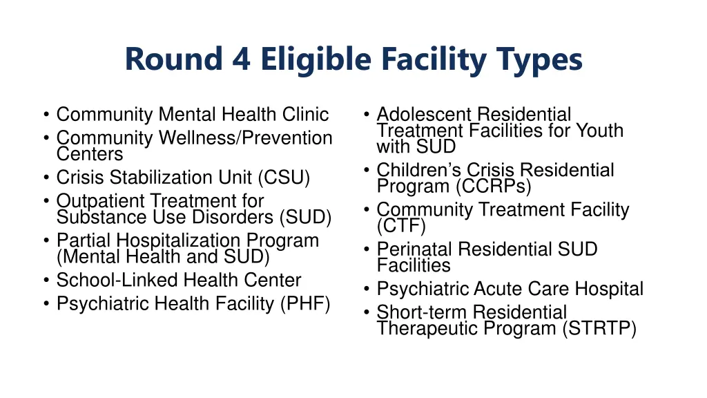 round 4 eligible facility types