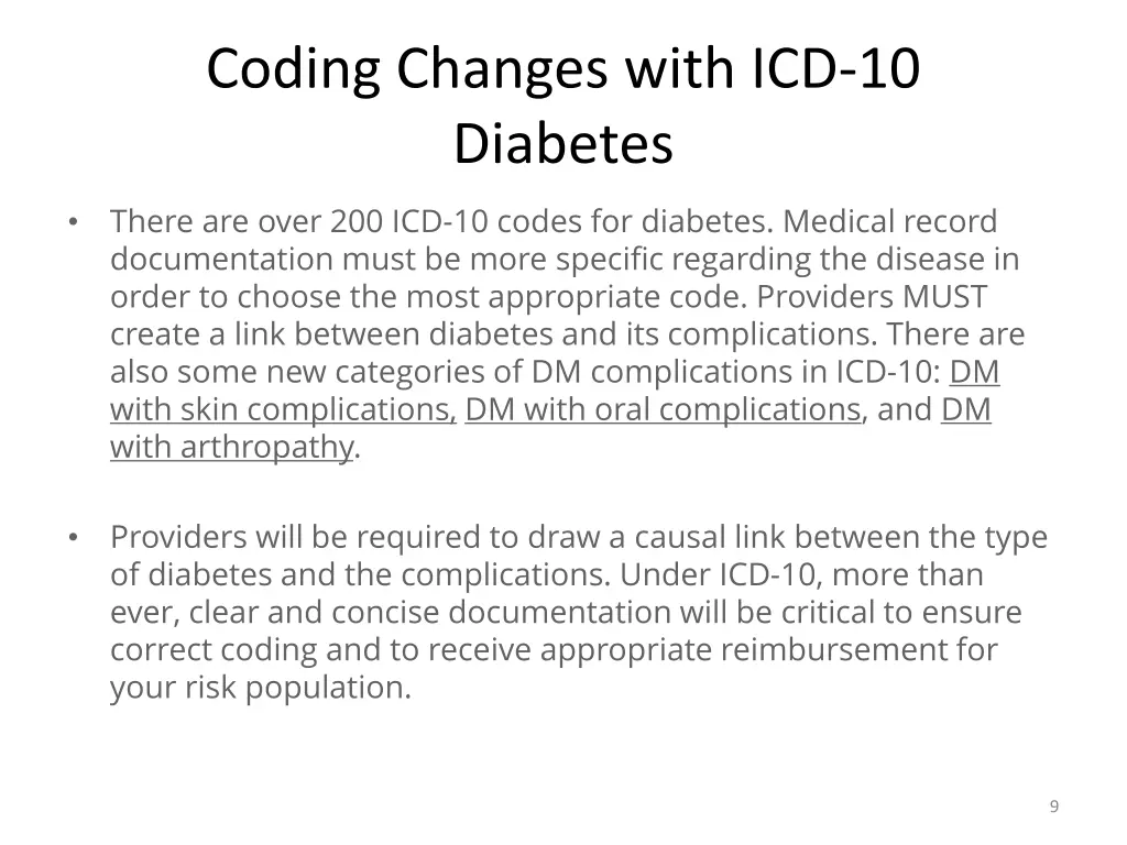 coding changes with icd 10 diabetes