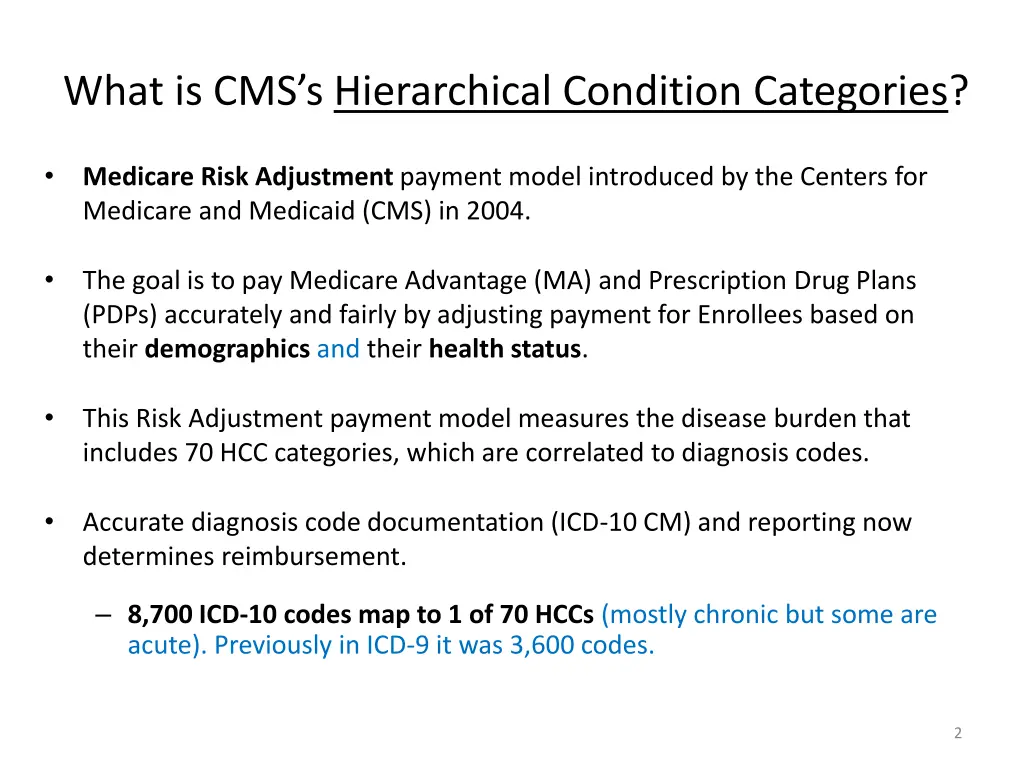 what is cms s hierarchical condition categories