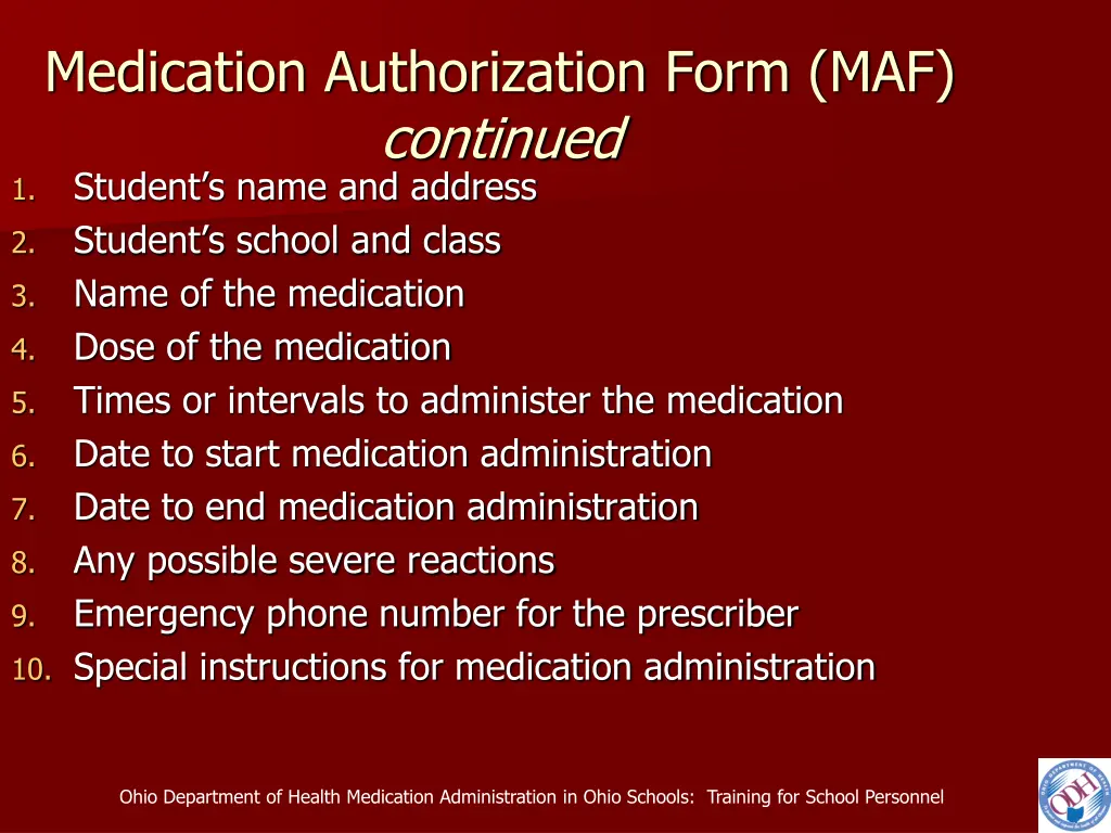 medication authorization form maf continued