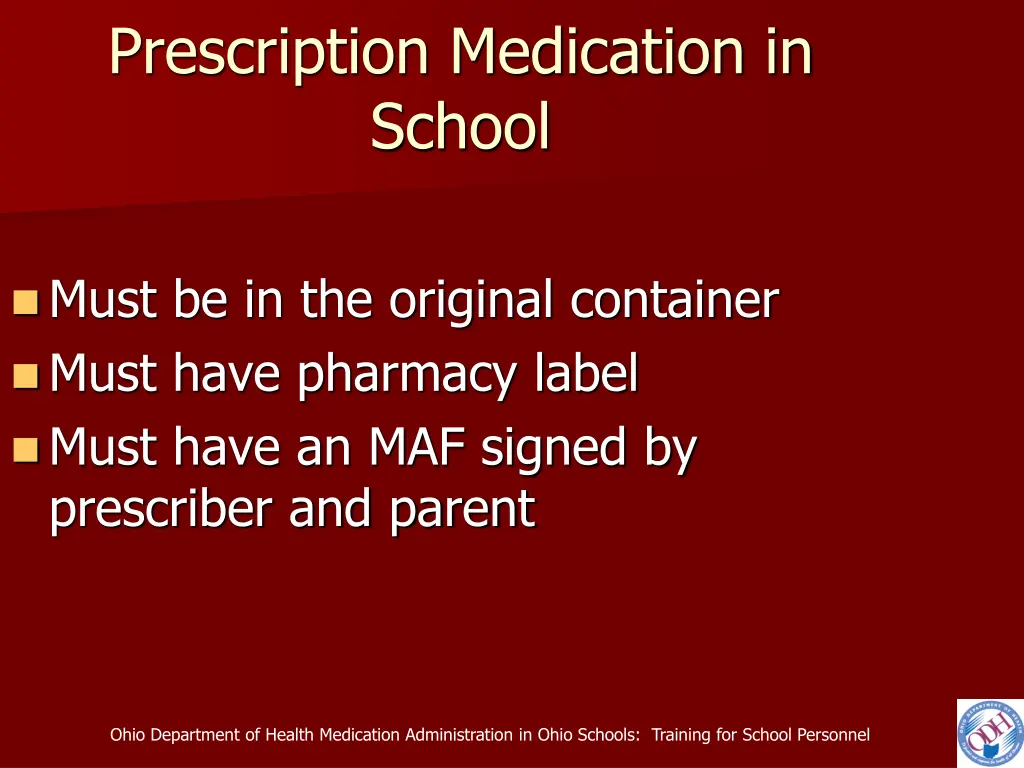 prescription medication in school